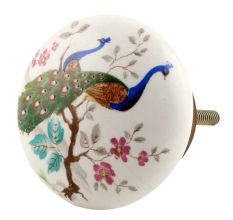 Peacock Scenery Flat Ceramic Cabinet Knobs
